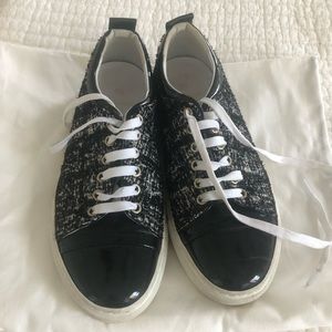 Lanvin Paris Patent Leather-trimmed Tweed Sneakers in Black